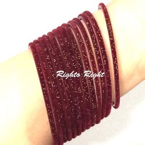Velvet Glitter Glass Bangles Maroon Burgundy